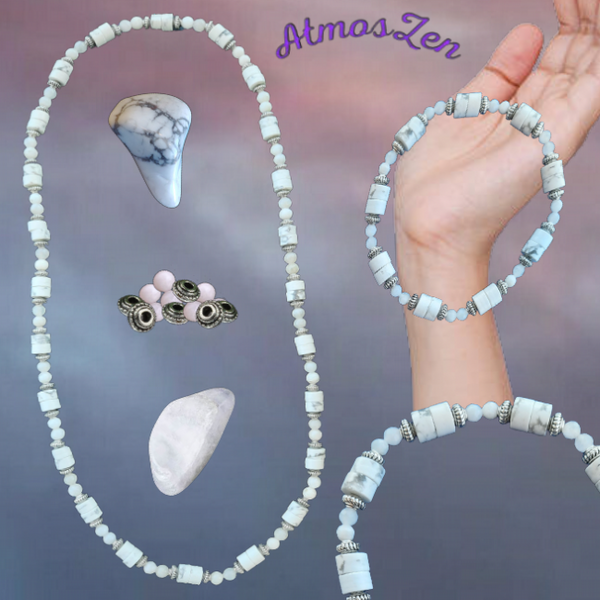 BRACELETS et COLLIER en PIERRE de LUNE et HOWLITE faits main - Atmos-Zen