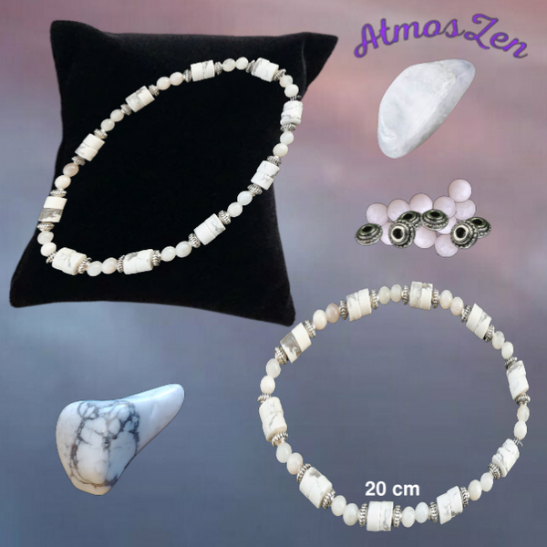 BRACELET 20 cm en PIERRE de LUNE et HOWLITE faits main - Atmos-Zen