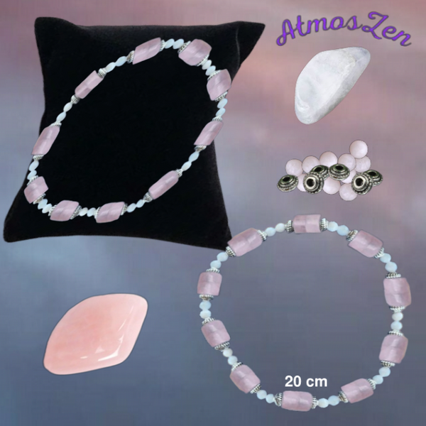 BRACELETS 20 cm en PIERRE de LUNE et QUARTZ ROSE faits main - Atmos-Zen