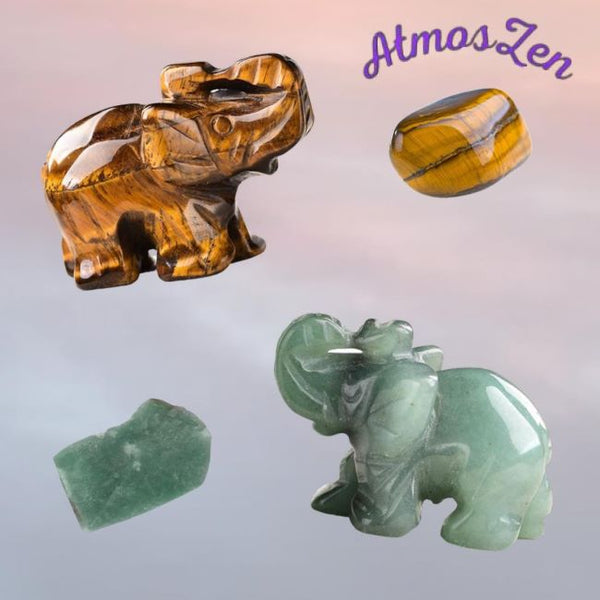 AVENTURINE et ŒIL de TIGRE - Pierres Naturelles Design Eléphant - Atmos-Zen