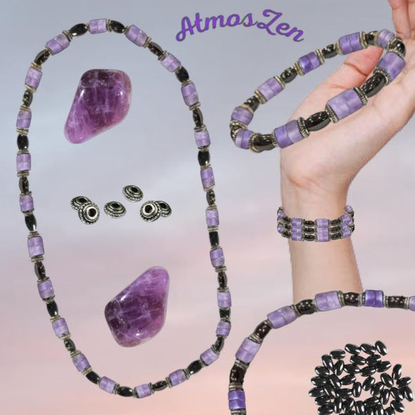 BRACELET / COLLIER en AMETHYSTE et HEMATITE faits main - Atmos-Zen