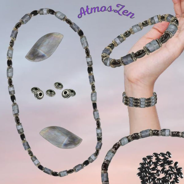 BRACELET / COLLIER en LABRADORITE et HEMATITE faits main - Atmos-Zen