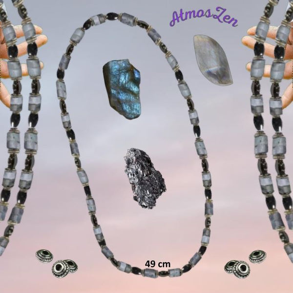 BRACELET / COLLIER en LABRADORITE et HEMATITE faits main - Atmos-Zen