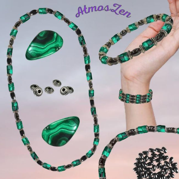 BRACELET / COLLIER en MALACHITE et HEMATITE faits main - Atmos-Zen