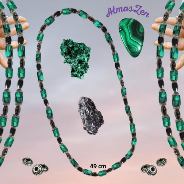 BRACELET / COLLIER en MALACHITE et HEMATITE faits main - Atmos-Zen