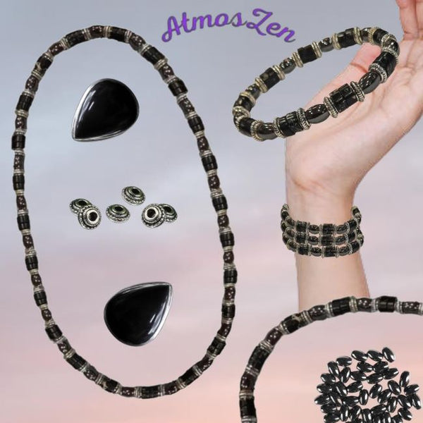 BRACELET / COLLIER en OBSIDIENNE et HEMATITE faits main - Atmos-Zen