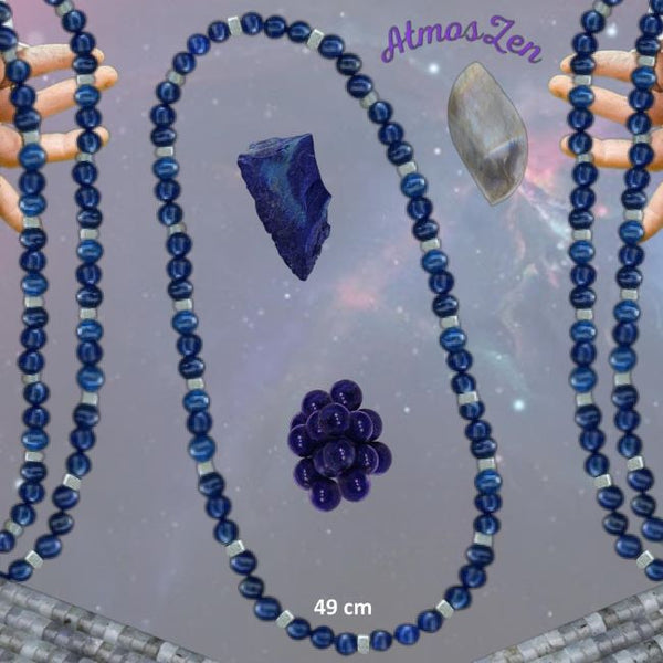 BRACELETS et COLLIER CHAKRA FRONTAL faits main - Véritables Perles Lapis-Lazuli - Atmos-Zen