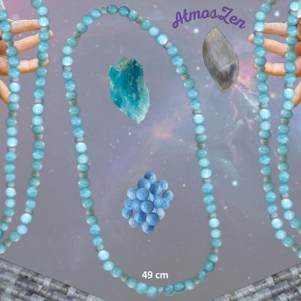 BRACELETS et COLLIER CHAKRA GORGE faits main - Véritables Perles Aquamarine - Atmos-Zen