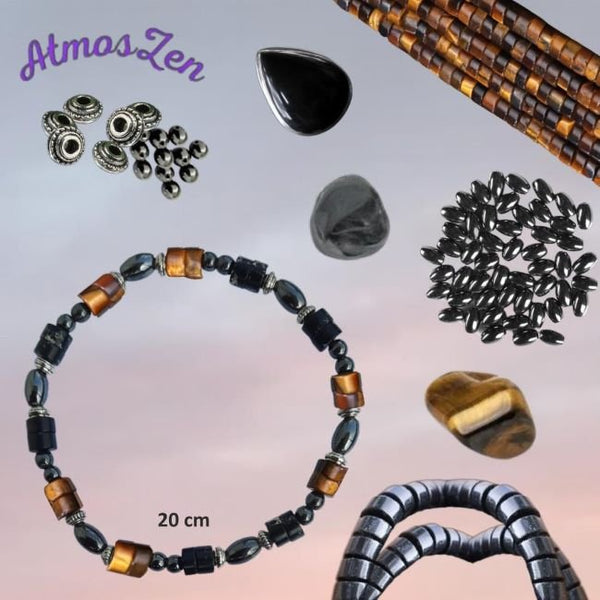 BRACELETS et COLLIER en Œil de Tigre, Obsidienne et Hématite Faits main - Atmos-Zen