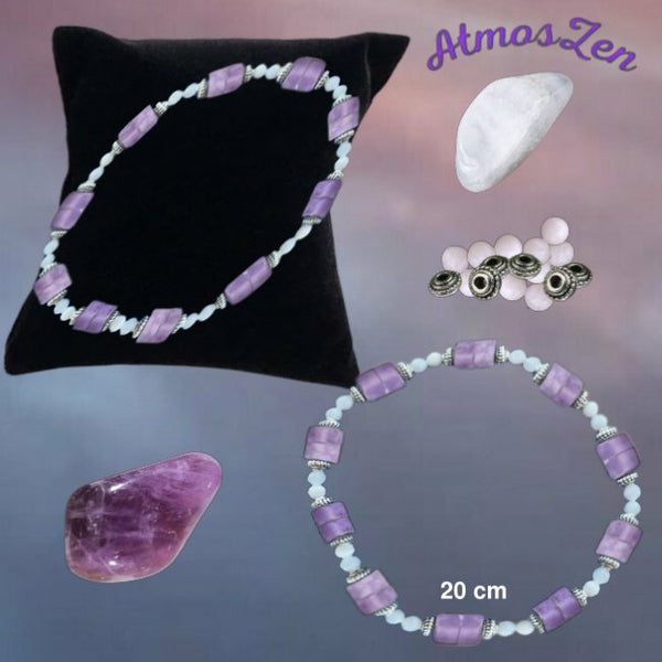 BRACELETS et COLLIER en PIERRE de LUNE et AMETHYSTE faits main - Atmos-Zen