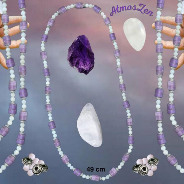 BRACELETS et COLLIER en PIERRE de LUNE et AMETHYSTE faits main - Atmos-Zen