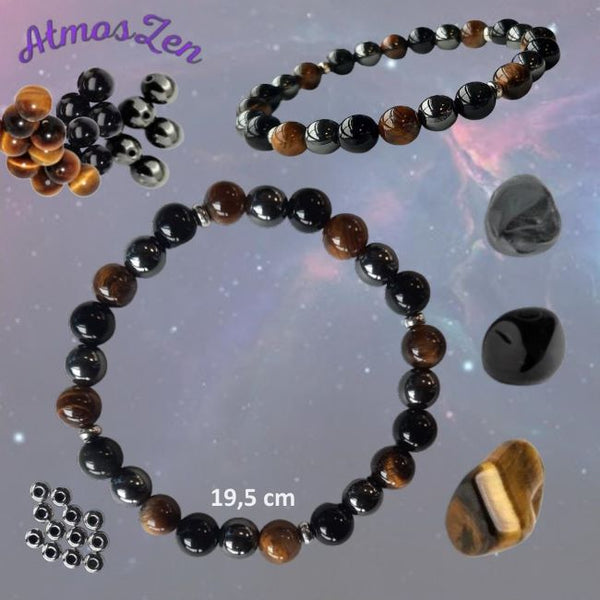 BRACELETS PERLES Œil de Tigre, Obsidienne et Hématite faits main - Atmos-Zen