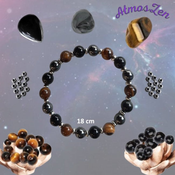 BRACELETS PERLES Œil de Tigre, Obsidienne et Hématite faits main - Atmos-Zen