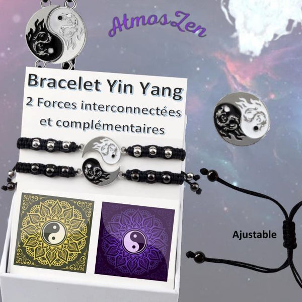 BRACELETS YIN-YANG GRAVURE DRAGON Ajustables - Atmos-Zen