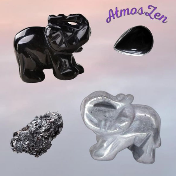 OBSIDIENNE et HEMATITE - Pierres Naturelles Design Eléphant - Atmos-Zen